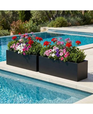 Modern Rectangular Metal Outdoor Planter Box for Patio Poolside and Backyard Landscaping