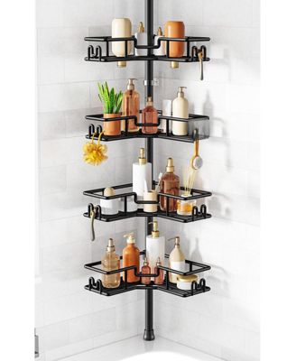 Shower Tension Pole Corner Organizer with Wire Baskets 4 Tier