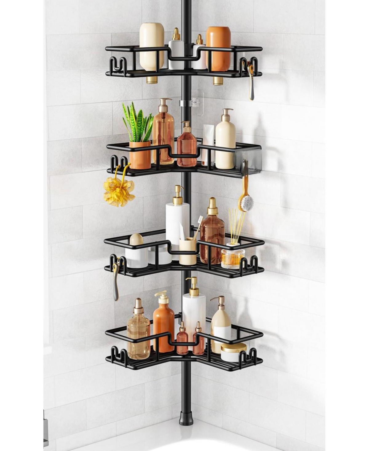Cyqbd Shower Tension Pole Corner Organizer with Wire Baskets 4 Tier