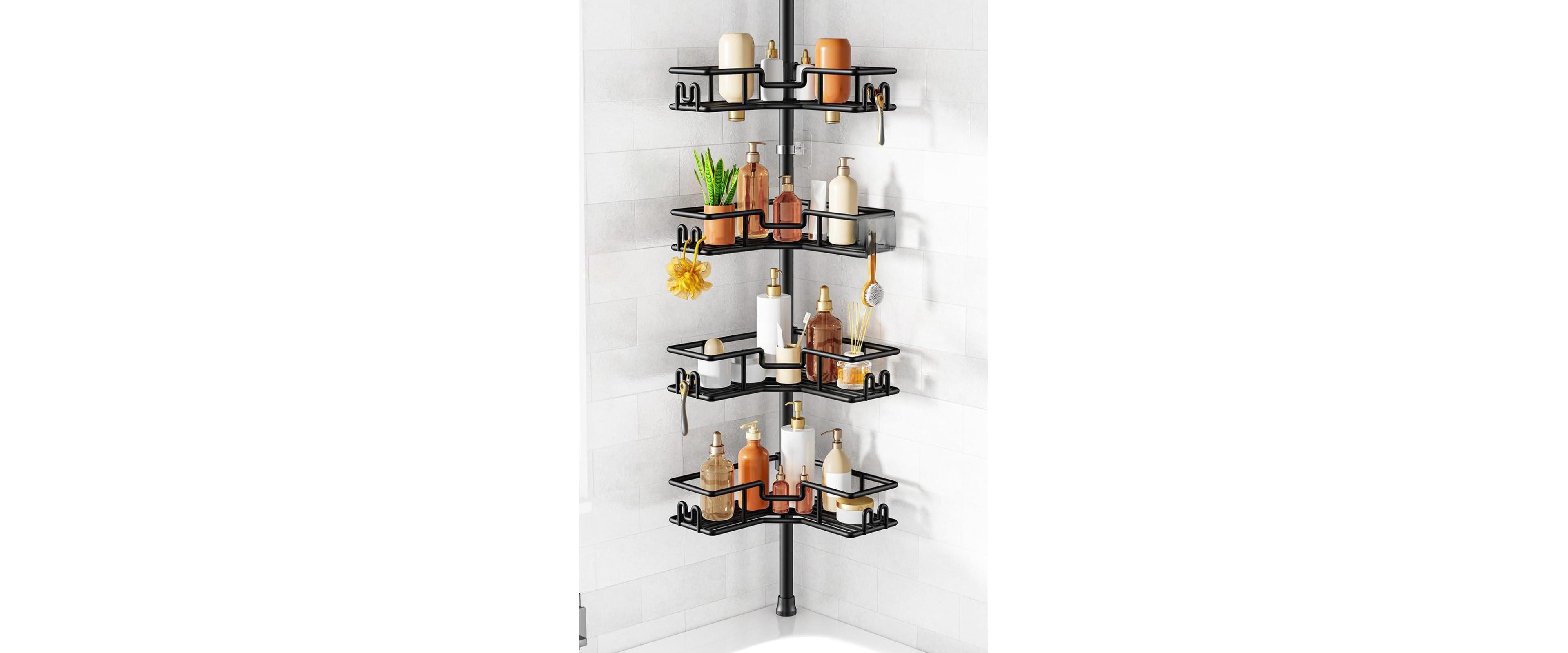 Cyqbd Shower Tension Pole Corner Organizer with Wire Baskets 4 Tier
