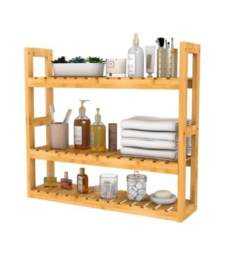 Bamboo 3 Tier Wall Mount Storage Rack Bathroom Hardware