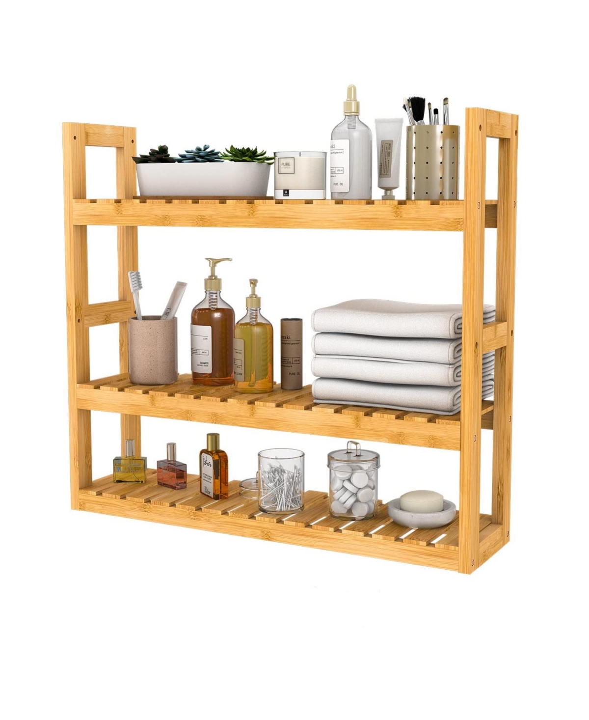 Cyqbd Bamboo 3 Tier Wall Mount Storage Rack Bathroom Hardware