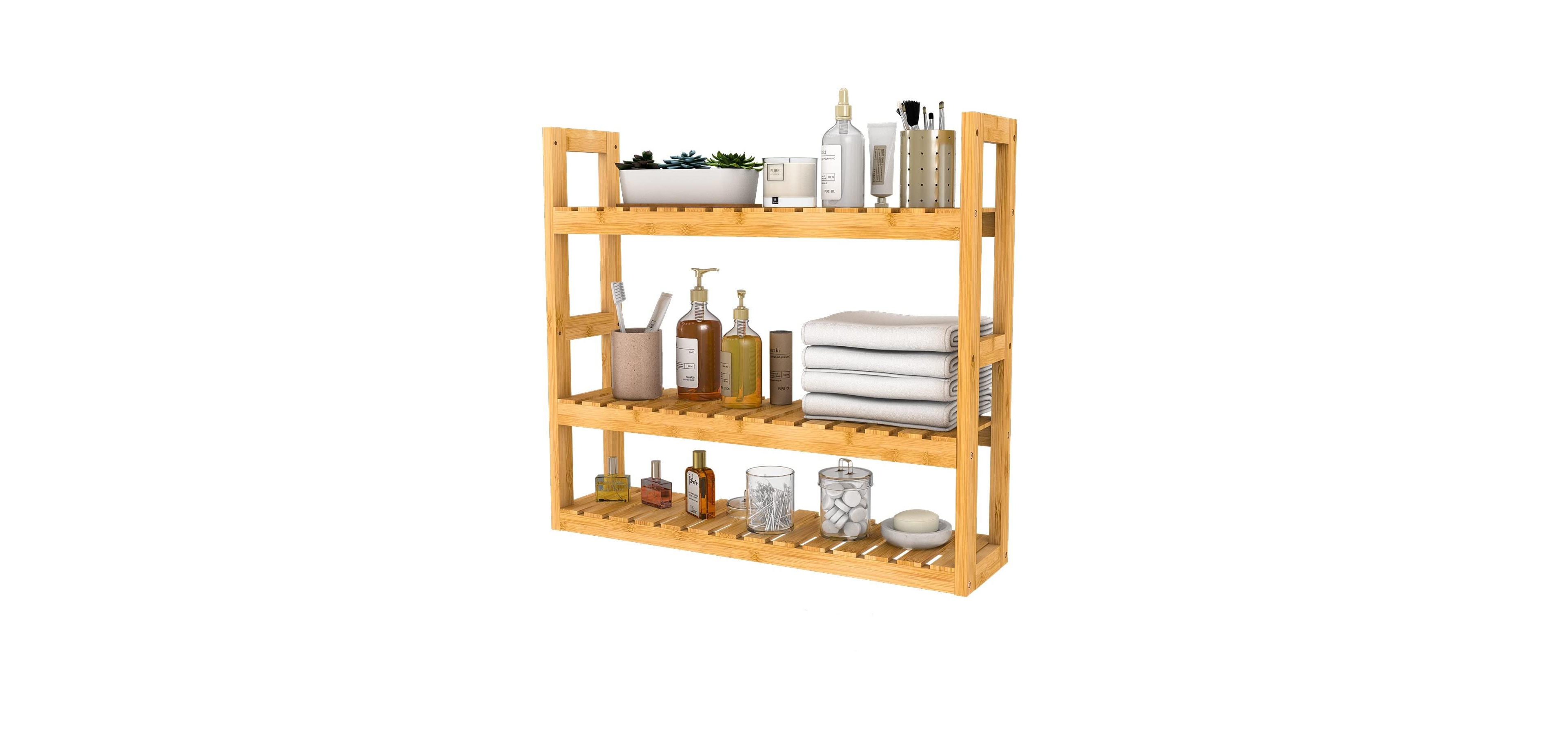 Cyqbd Bamboo 3 Tier Wall Mount Storage Rack Bathroom Hardware
