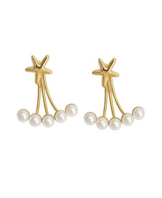 Faux Pearl Gold-Tone Starfish Stud Earrings
