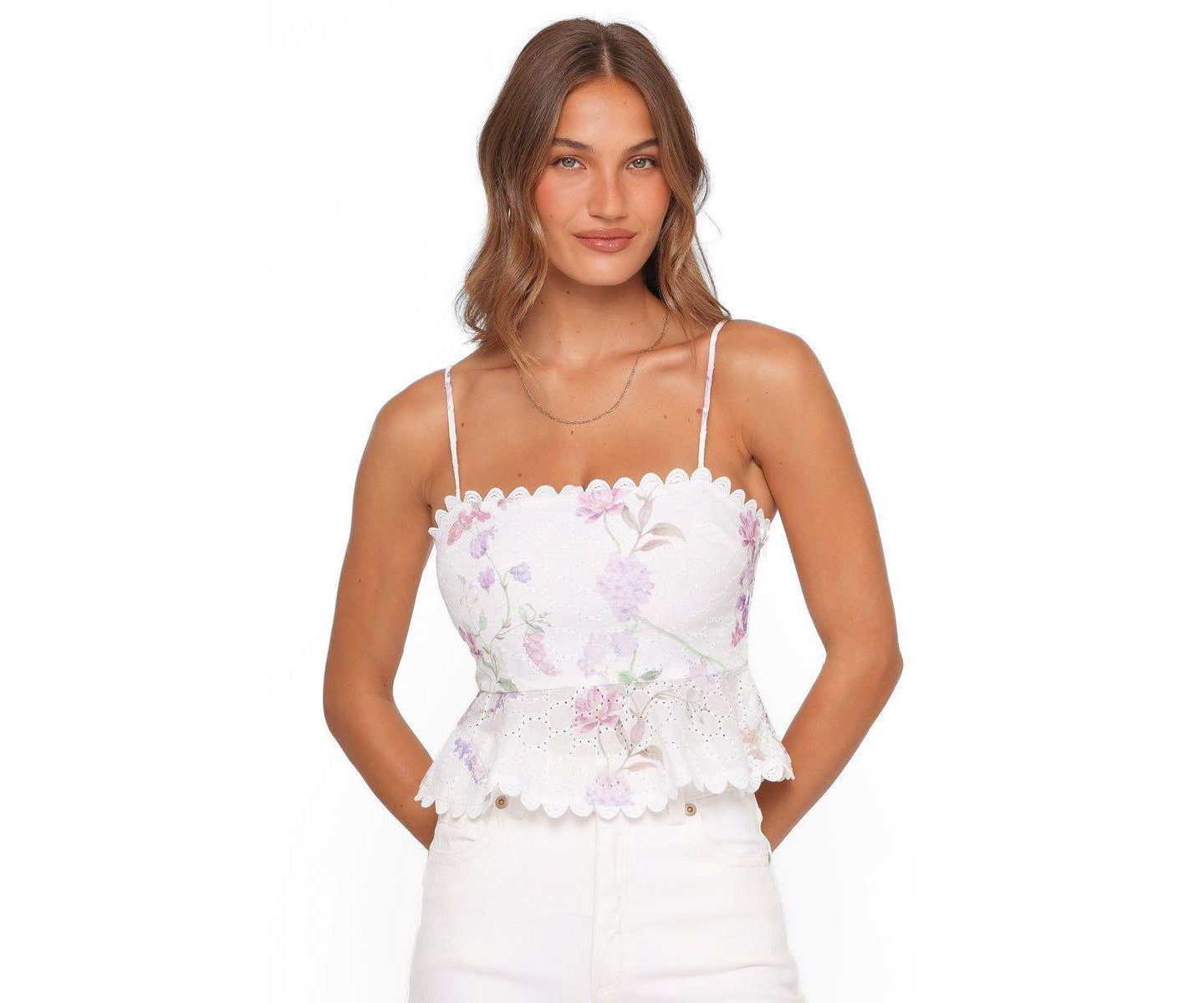 Женский топ Petal and Pup Adams Floral-Print Square Neck Peplum, цвет: Фиолетовый с принтом — фото 1