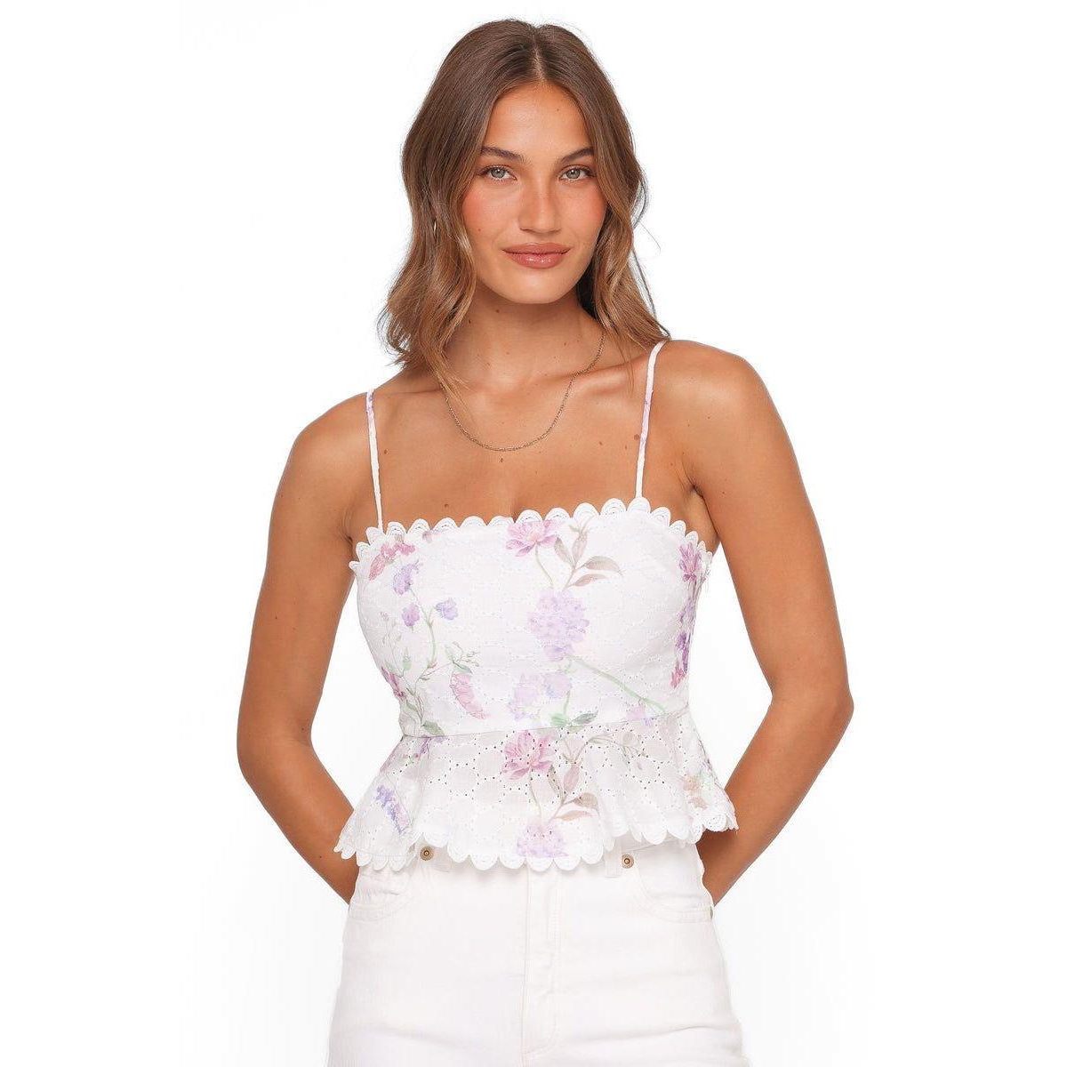 Petal and Pup Women's Adams Floral-Print Square Neck Peplum Top - Purple floral