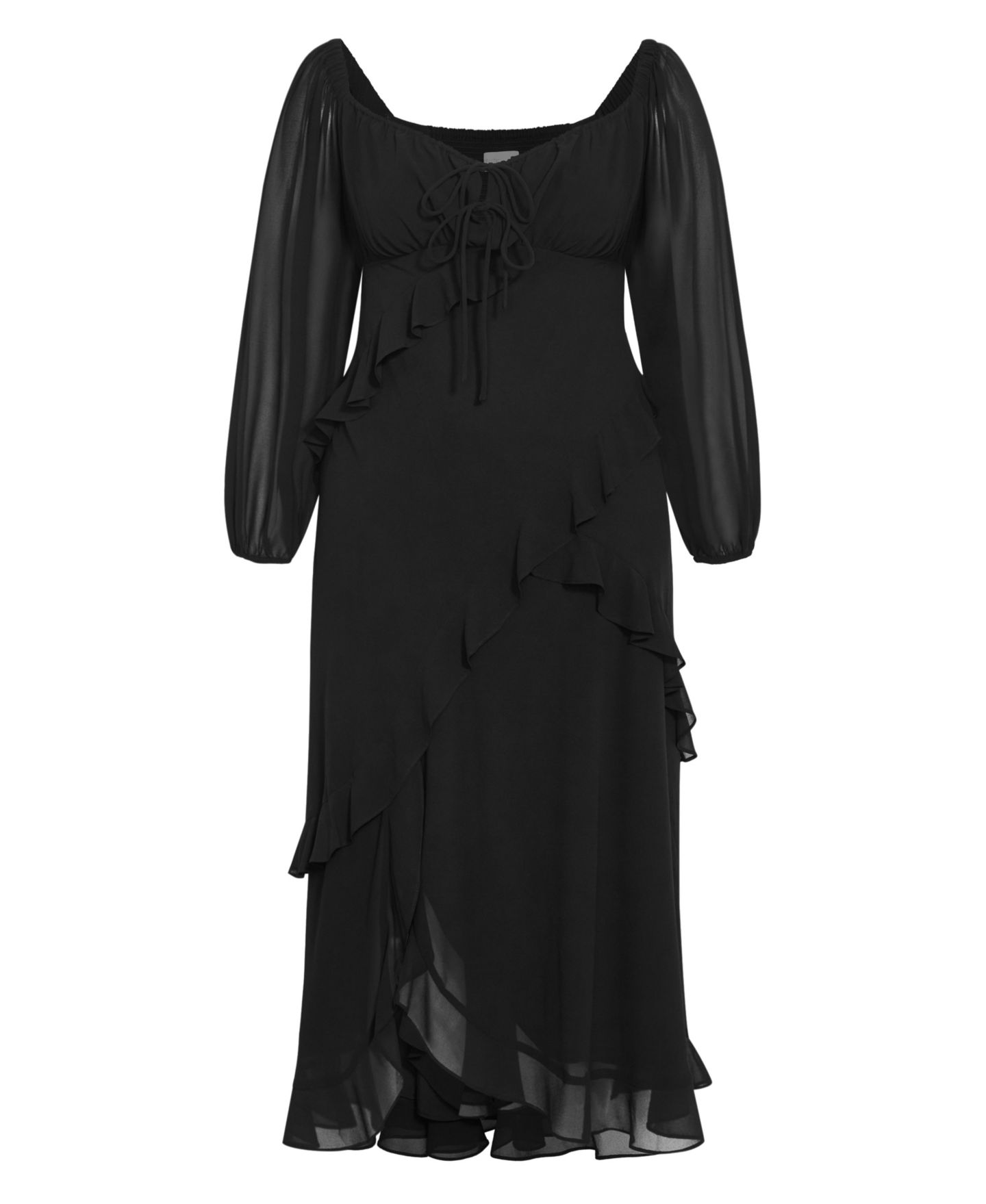 Женское платье CITY CHIC Plus Size Shayla Long-Sleeve Tiered Maxi, цвет: Чёрный — фото 5