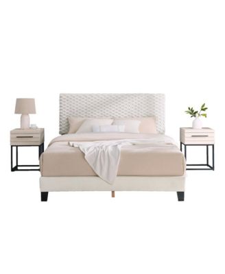 Findlay 3Pc Bedroom Set, Plush 3D Upholstered Bed with 2 Nightstands