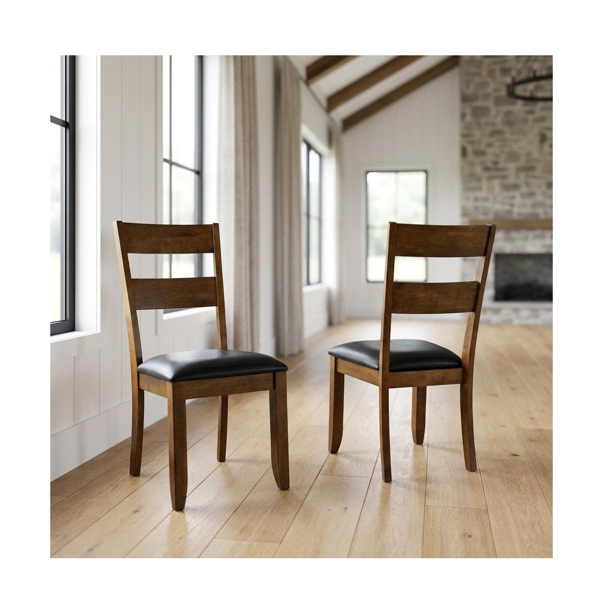 Starlight Canyon Home Rustic Whiskey Ladderback Side Chairs with Upholstered Seats (2 Pack)