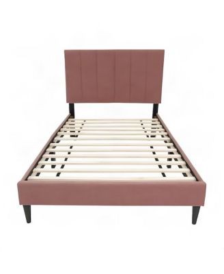Channel-Tufted Brushed Linen Upholstered Twin Platform Bed Frame