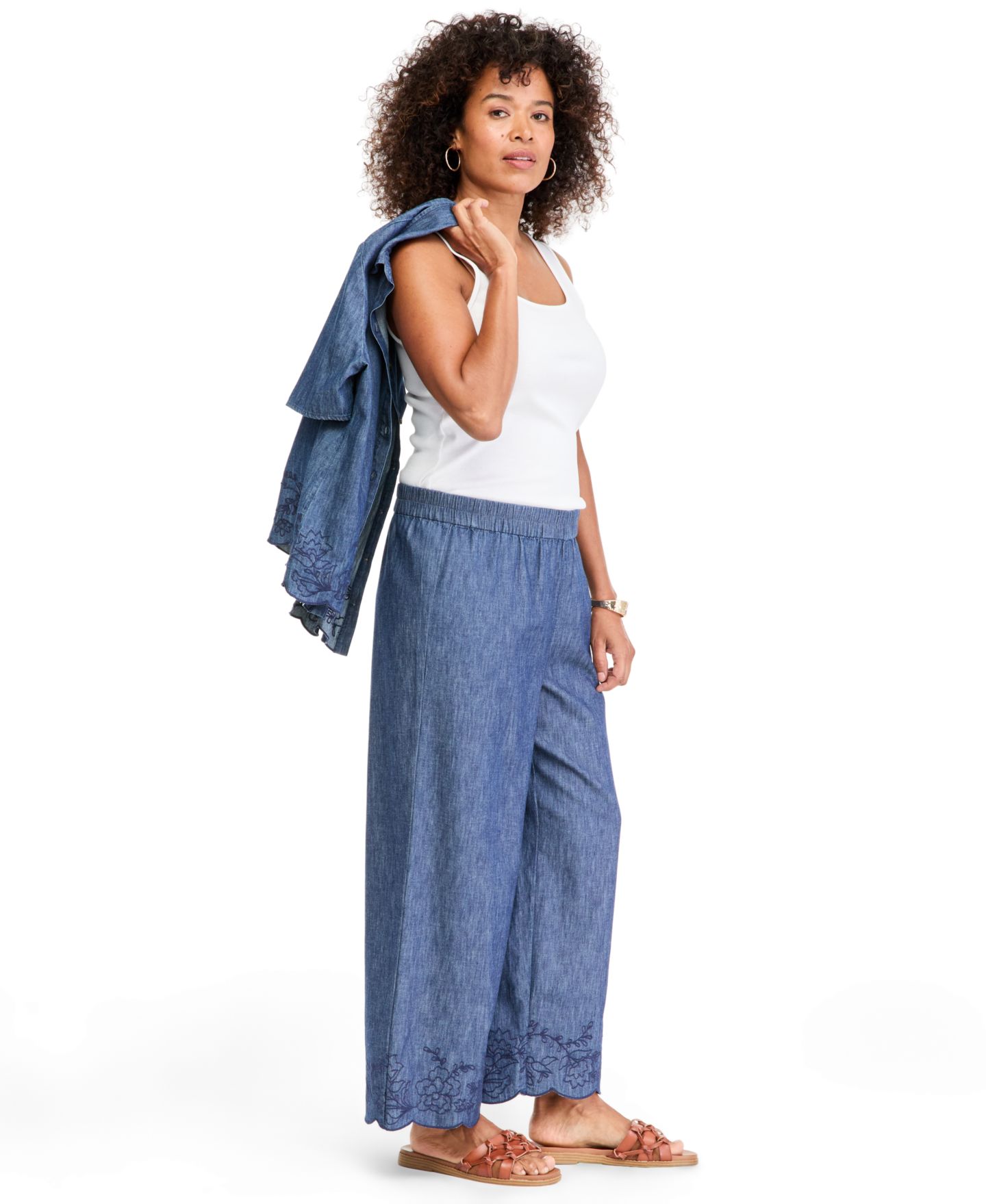 Женские брюки Style & Co Chambray Embroidery Wide-Leg Ankle, цвет: Варёный — фото 2