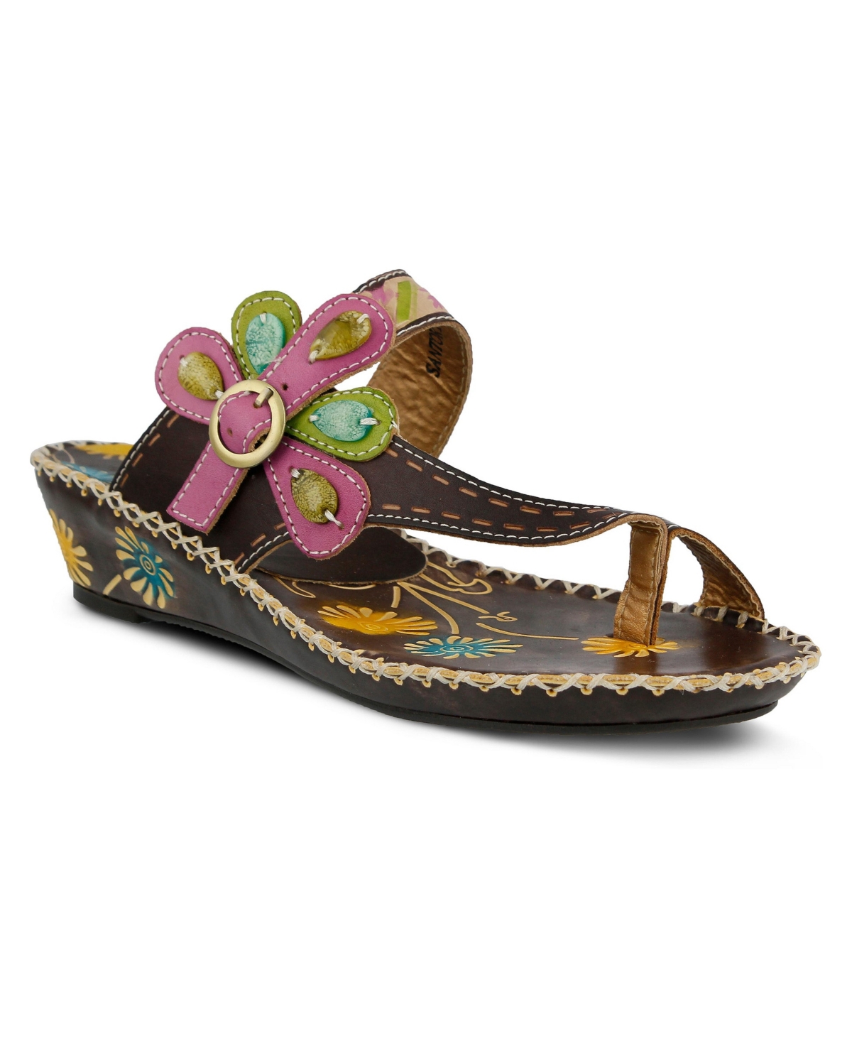 L'Artiste Women's Spring Step Santorini Wedge Toe Ring Sandal with Vamp