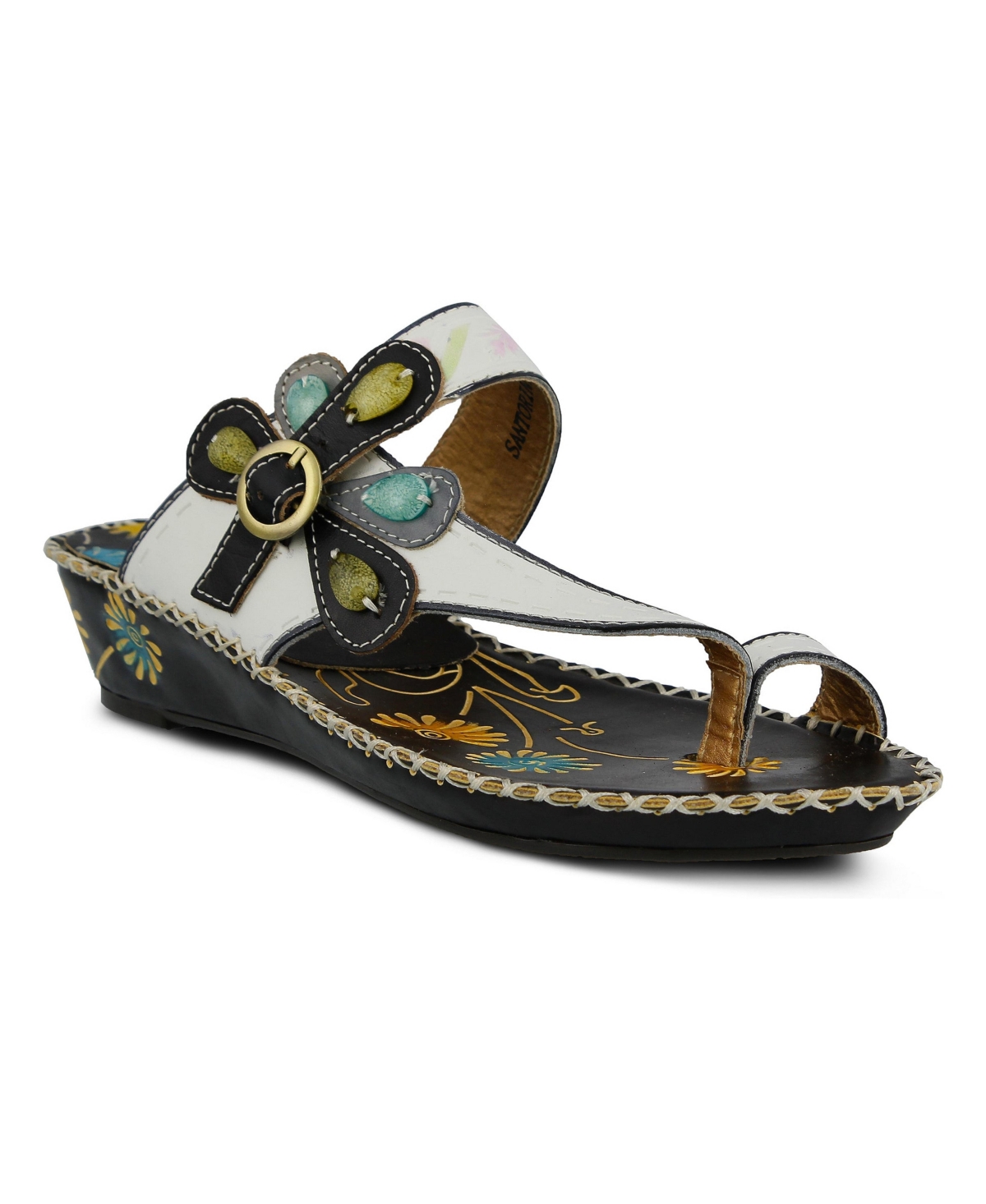 L'Artiste Women's Spring Step Santorini Wedge Toe Ring Sandal with Vamp - White