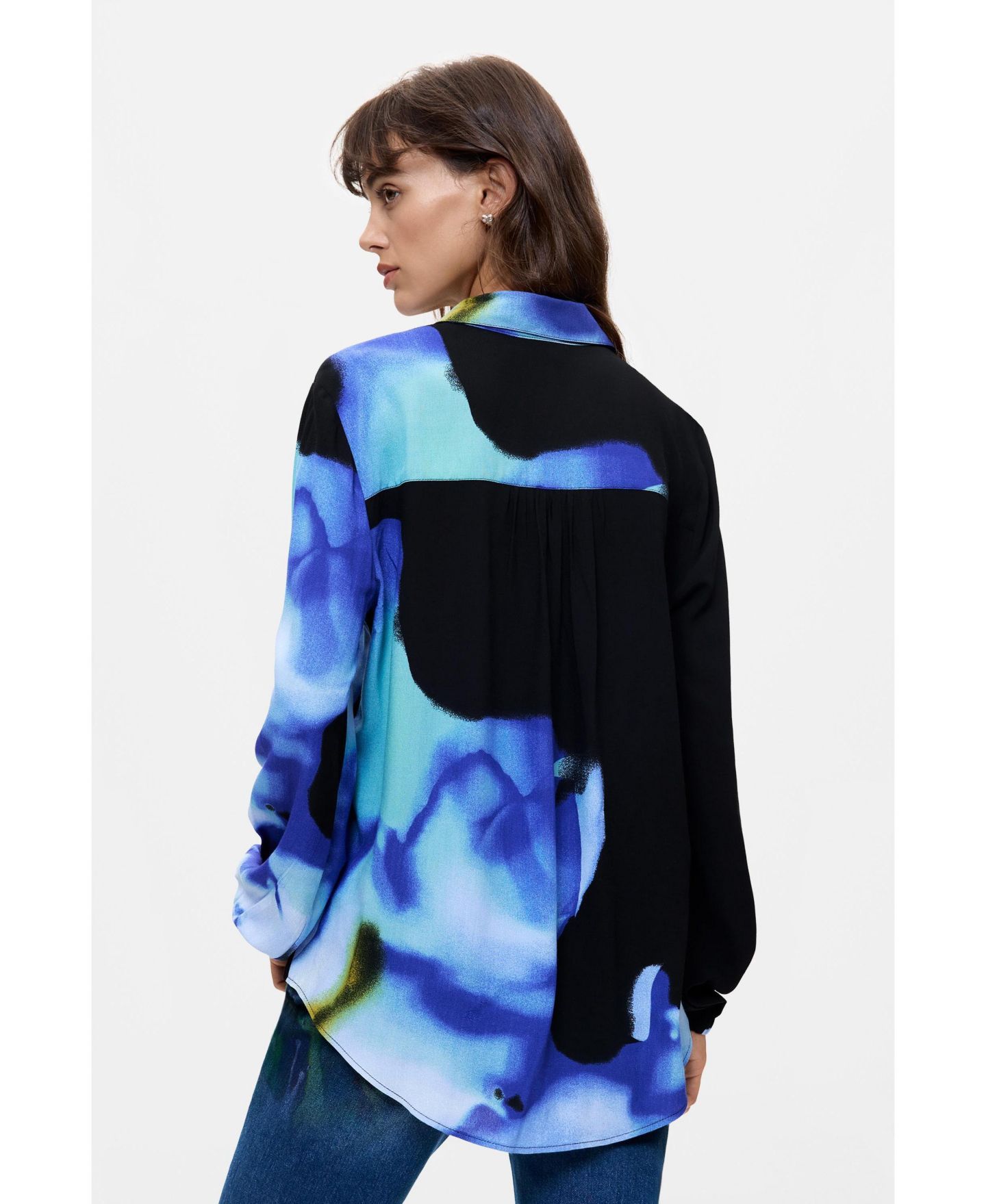 Женская рубашка Desigual Lacroix Long-Sleeve Button-Up Abstract-Print, цвет: Тёмный синий — фото 3