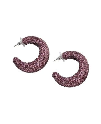 Women's Purple Crystal Chunky Pave Hoop Earrings