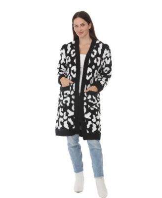 Women's Leopard-Print Sherpa Open-Front Cardigan