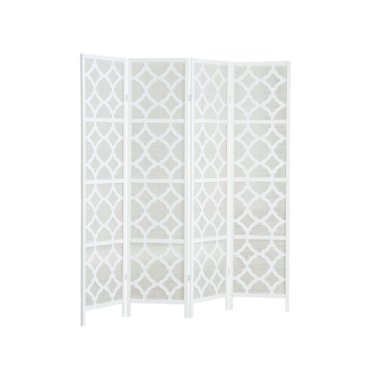 Roundhill Furniture Quarterfoil infused Diamond Design 4-Panel Room Divider - White