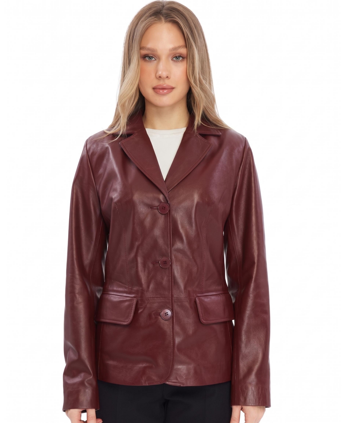 Furniq Uk Women's Genuine Leather Jacket - Burgundy