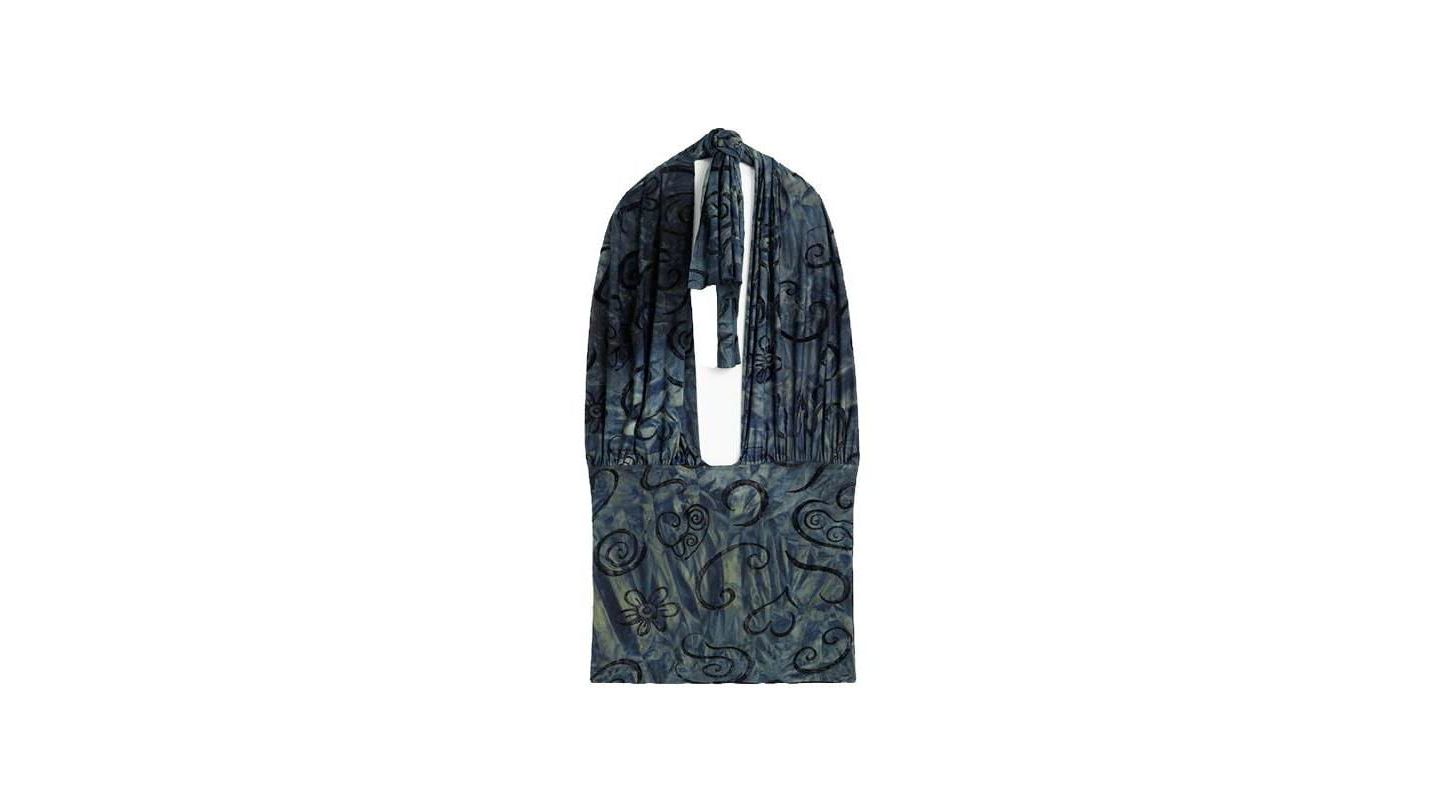 Женский топ Desigual Flocked Halter Crop, цвет: Тёмный синий — фото 5