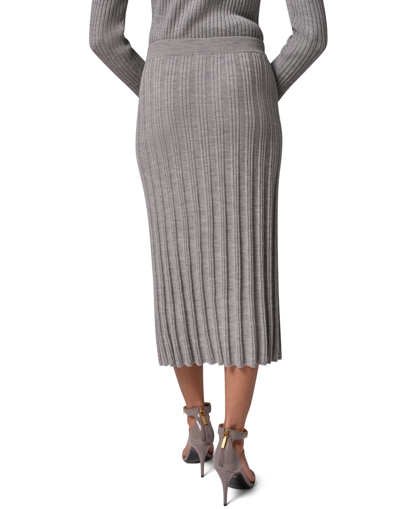 Женская юбка Donna Karan New York Rib Stitch High-Waisted A-Line Wool, цвет: Светлый меланжевый серый — фото 5