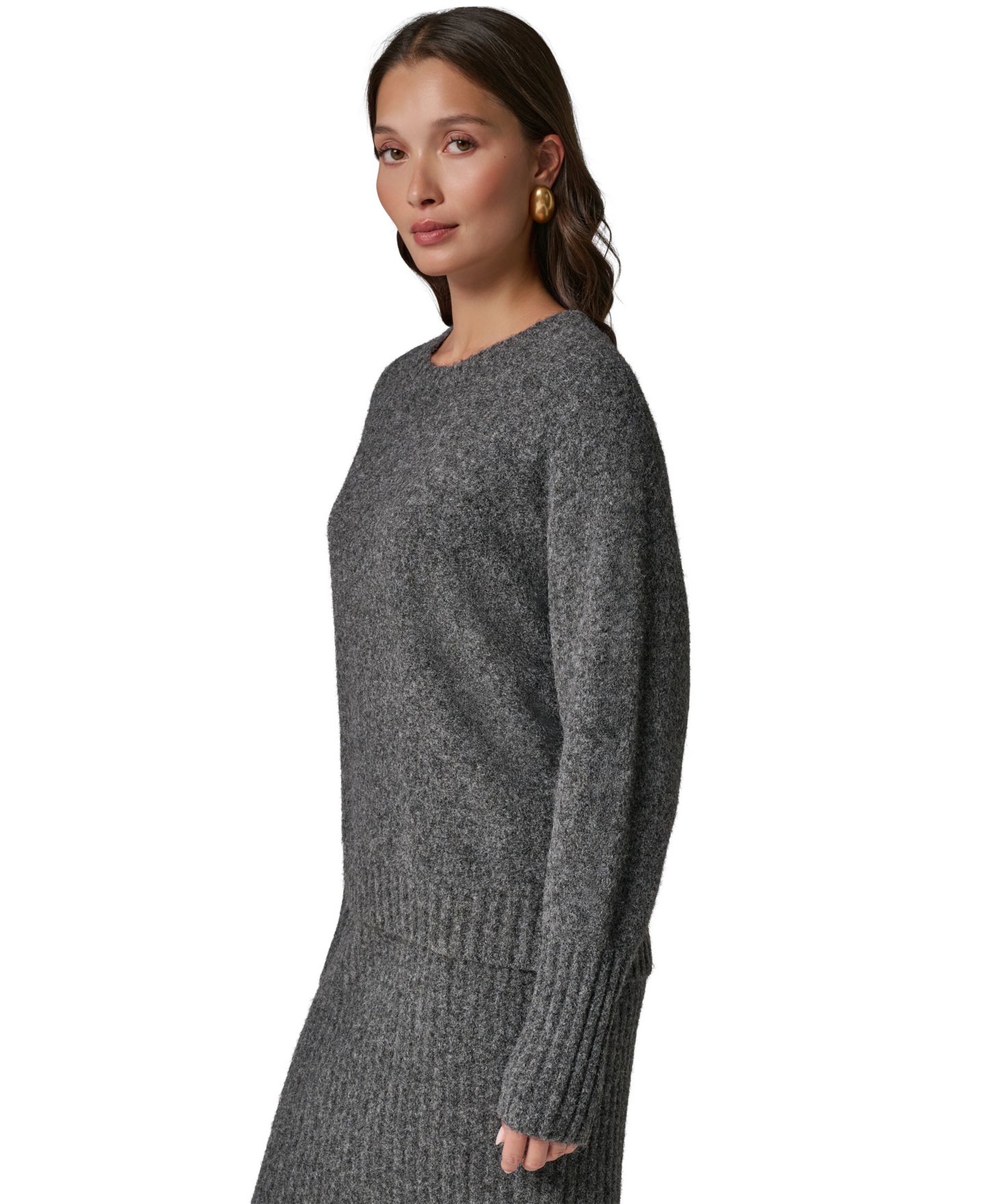 Женский свитер Donna Karan New York Drop-Shoulder Loose-Fit Crewneck, цвет: Меланжевый угольный — фото 4