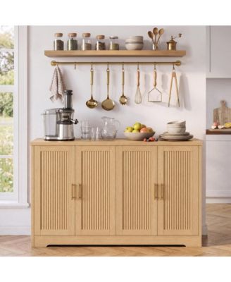 Sideboard Buffet Cabinet 55.5" Modern Fluted Design with 4 Doors Sideboard Cabinet