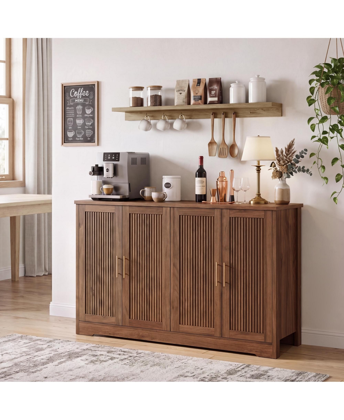 Gaomon 55.5" Modern Fluted Sideboard Buffet Cabinet with 4 Doors, Stylish Storage for Dining Room, Kitchen or Entryway
