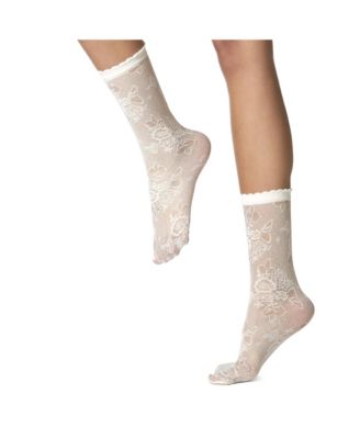 Women's Margaux Rose Sheer Floral Crew Socks