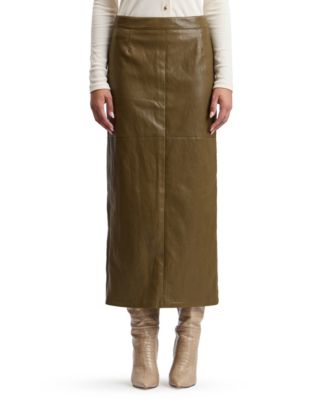 Women's High-Waisted Midi Faux Leather Skirt