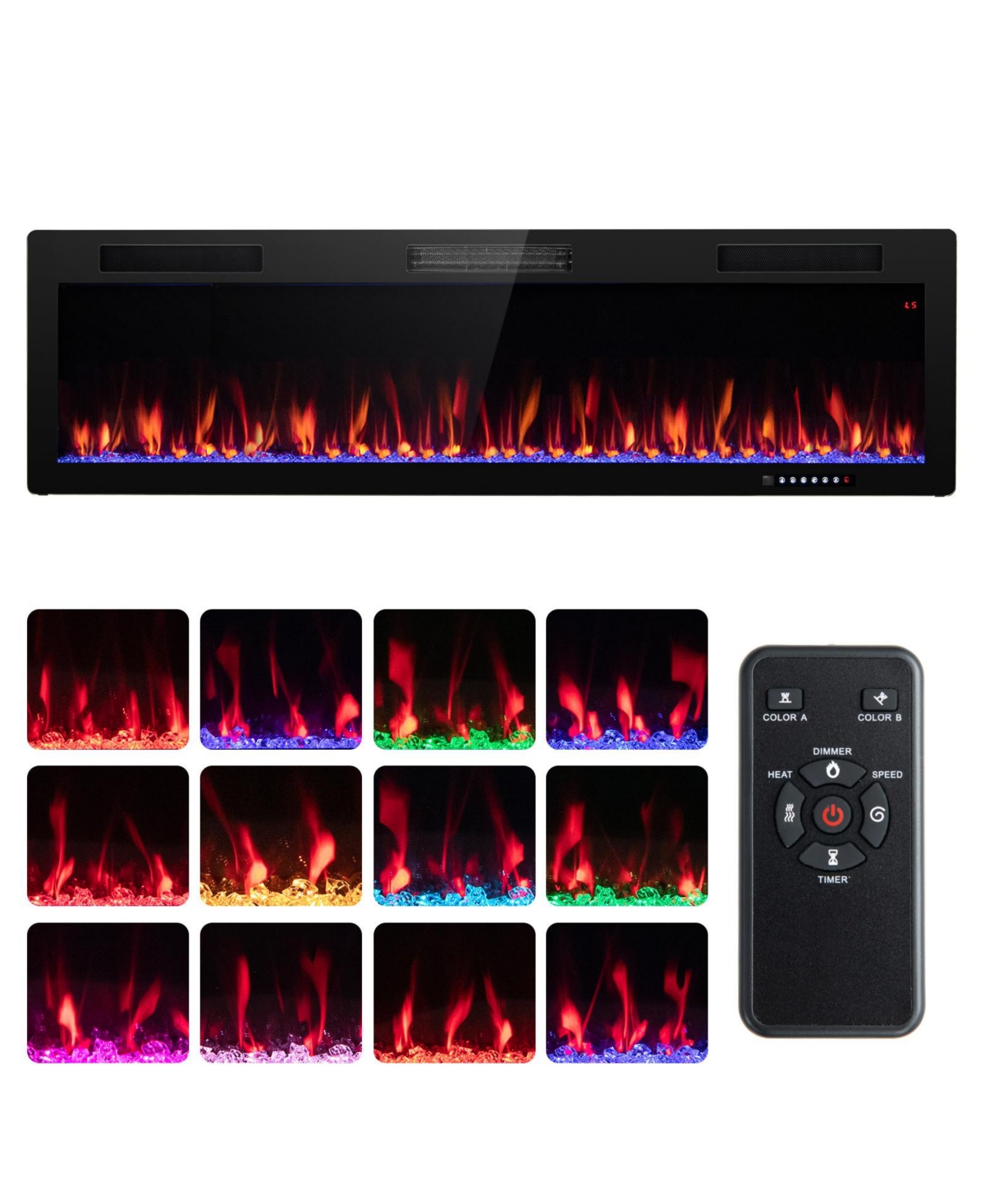 Boyel Living Electric Fireplace Recessed Wall Mounted for 2x6 Stud, 12 Flame 12 Ember Colors