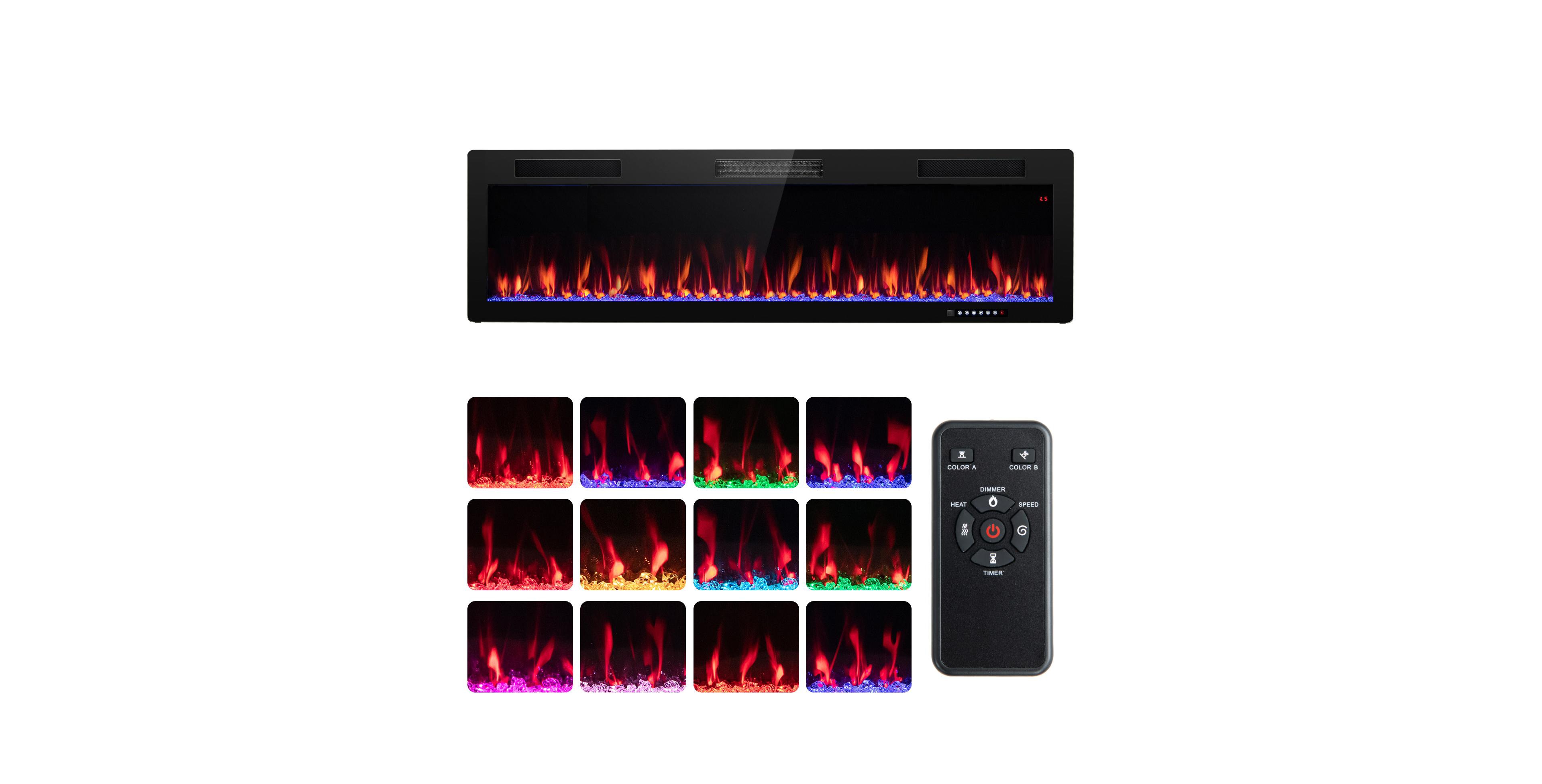 Boyel Living Electric Fireplace Recessed Wall Mounted for 2x6 Stud, 12 Flame 12 Ember Colors