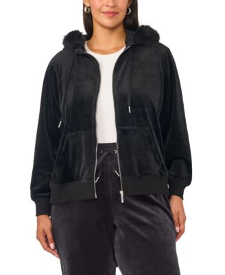 Plus Size Zip-Up Hooded Velvet Hoodie