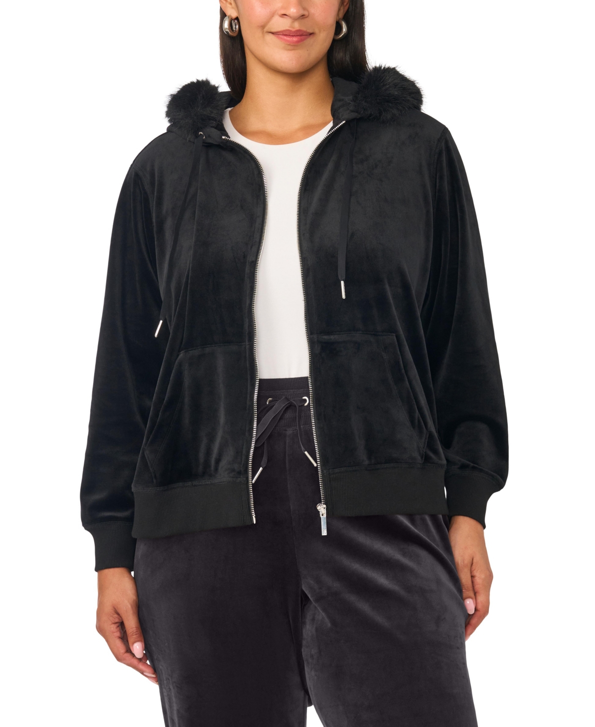 Vince Camuto Plus Zip-Up Hooded Velvet Hoodie