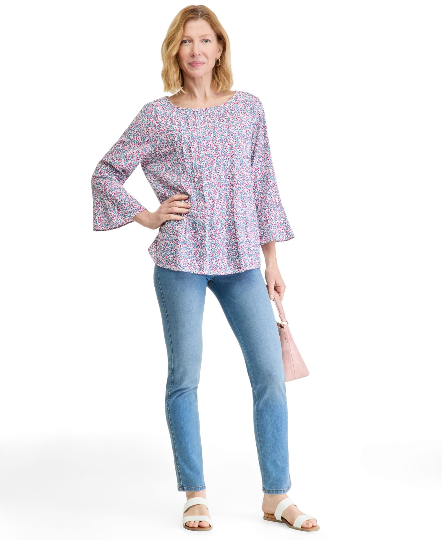 Женский топ Style & Co Printed Pintuck 3/4-Sleeve, цвет: Ванильный — фото 2