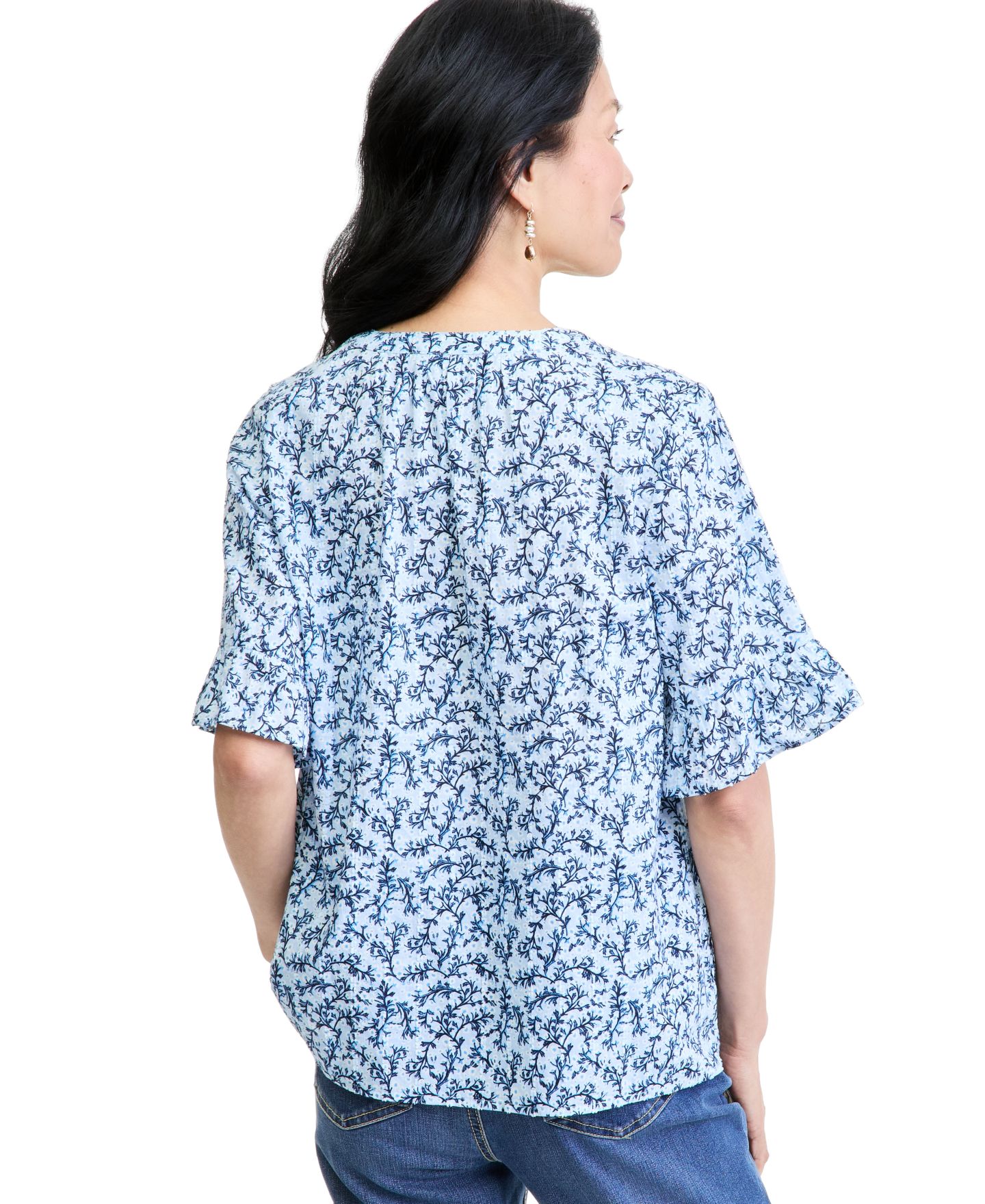 Женский топ Style & Co Printed Ruffle Sleeve, цвет: Синий — фото 4