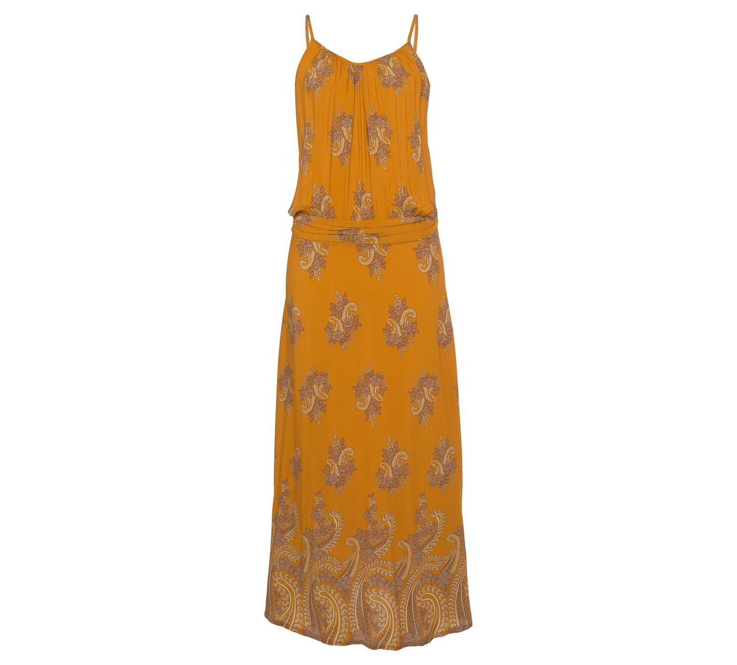 Женское платье Lascana Viscose Paisley Print V-Neck Drop-Waist Maxi, цвет: Карри с принтом — фото 4