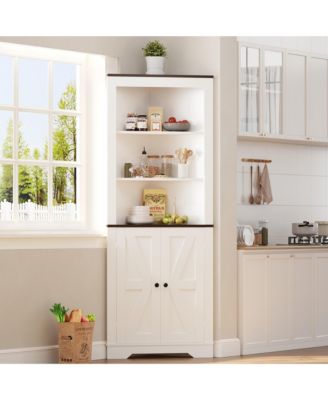 Farmhouse Tall Corner Storage Cabinet with Door, Space-Saving Sideboard with Adjustable Shelf for Kitchen, Pantry, Bathroom, or Living Room