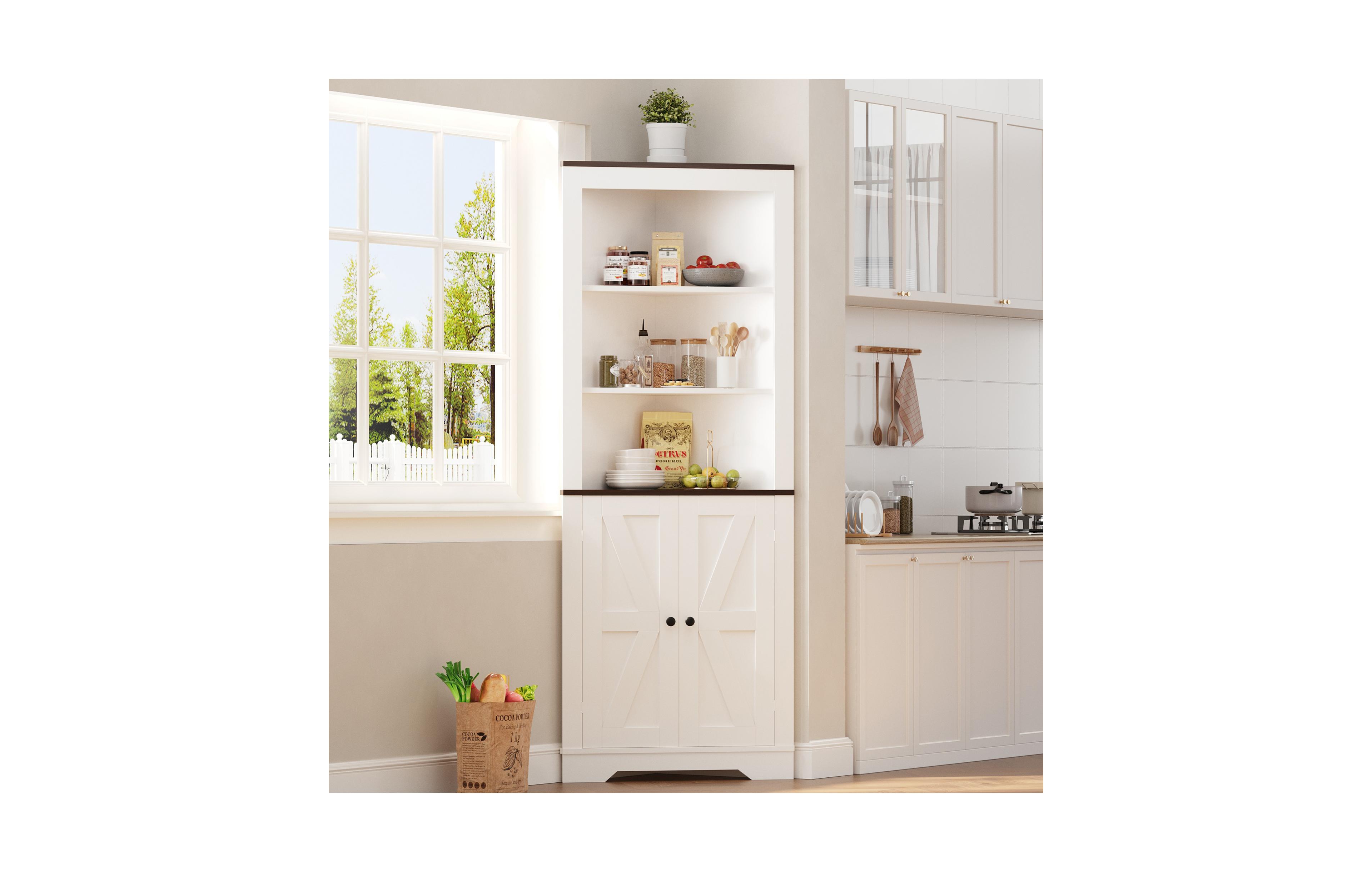 gaomon Farmhouse Tall Corner Storage Cabinet with Door, Space-Saving Sideboard with Adjustable Shelf for Kitchen, Pantry, Bathroom, or Living Room