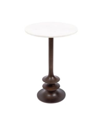 Squires Wood Side Table Marble Top Circle End Table for Use as a Bedroom Nightstand or Living Room Plant Stand Option