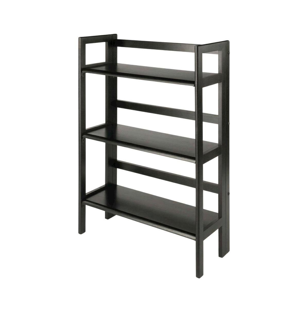 FurniFact Solid Wood Folding Bookcase With 3 Open Folding Shelves Design - Black