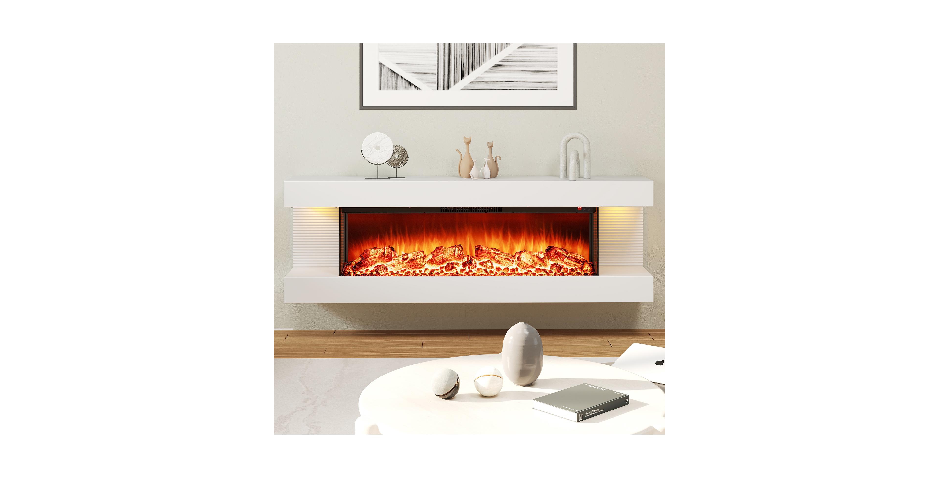 Boyel Living 3-Sided Wall Mount Electric Fireplace with Floating Mantel, 12 Ambient Led Flame Colors
