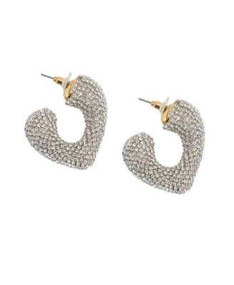 Silver-Tone Crystal Heart Drop Earrings