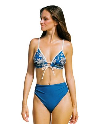 Women's Floral Tie-Front High-Waisted Bikini Top and Bottom, 2-Piece Set