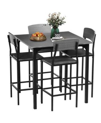 5-Piece Gray and Black Square Counter Height Dining Set with 4 Space-Saving Stools