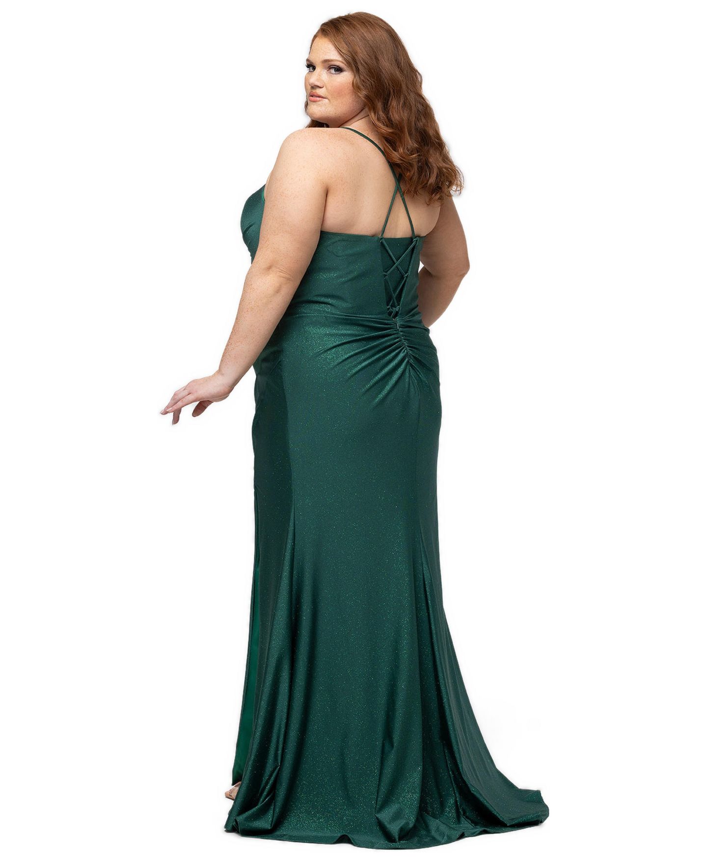 Женское платье Sydney's Closet Plus Size Scene Changer Fitted Sparkly Sweetheart Neck Gown, цвет: Изумрудный — фото 3