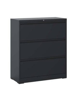 3-Drawer Metal Lateral File Cabinet with Lock, Black, for Letter/Legal/A4 Files