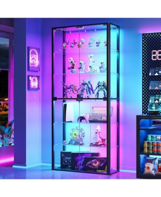 6-Tier Display Cabinet with RGB Sensor Lights, Full Glass Display Shelf with Lock