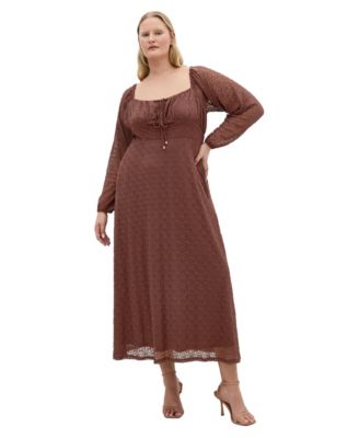 Plus Size Lani Lace Empire Waist Long-Sleeve Midi Dress