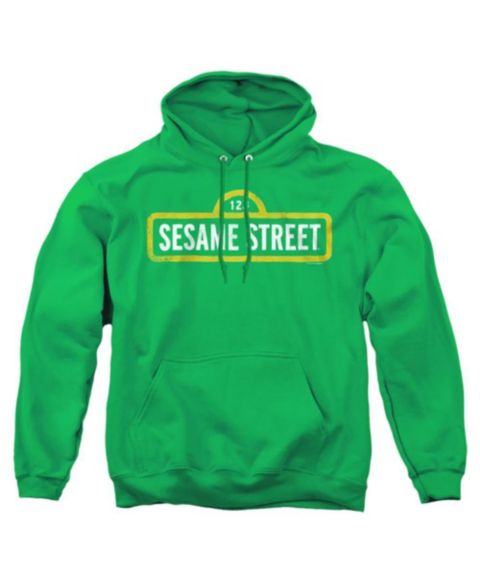 Мужское худи Sesame Street Rough Logo Graphic Kangaroo-Pocket Pullover, цвет: Зелёный