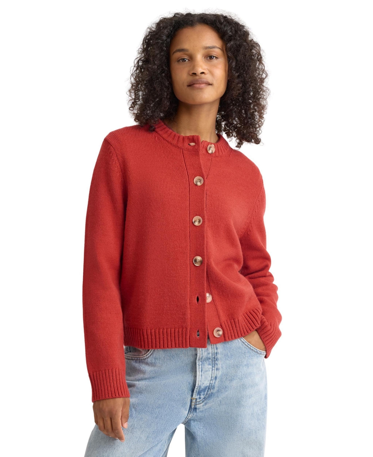 Albaray Women's Long-Sleeve Crew-Neck Button-Front Cardigan